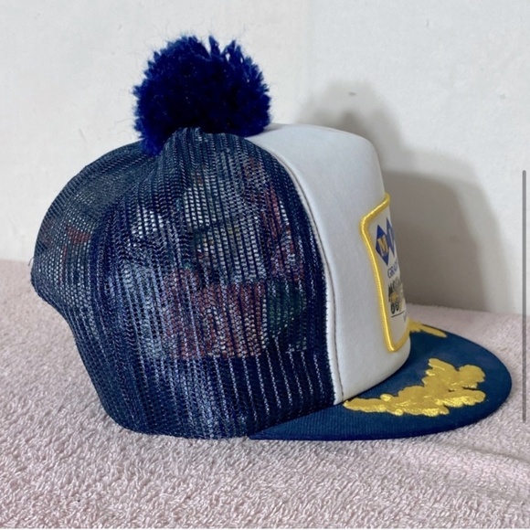 Vintage Mikbet Grader Services Navy Blue Mesh Back Trucker Hat W Pom Pom - Picture 4 of 10